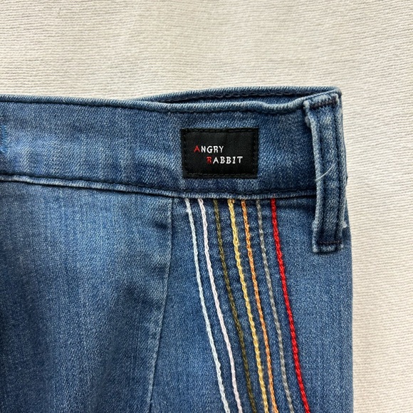 Angry Rabbit High Waisted Wide Leg Jeans Embroidered Rainbow - Picture 9 of 12